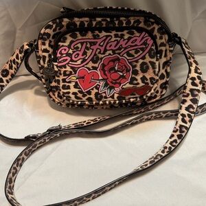 Ed Hardy Pink and Red Leopard Crossbody Bag